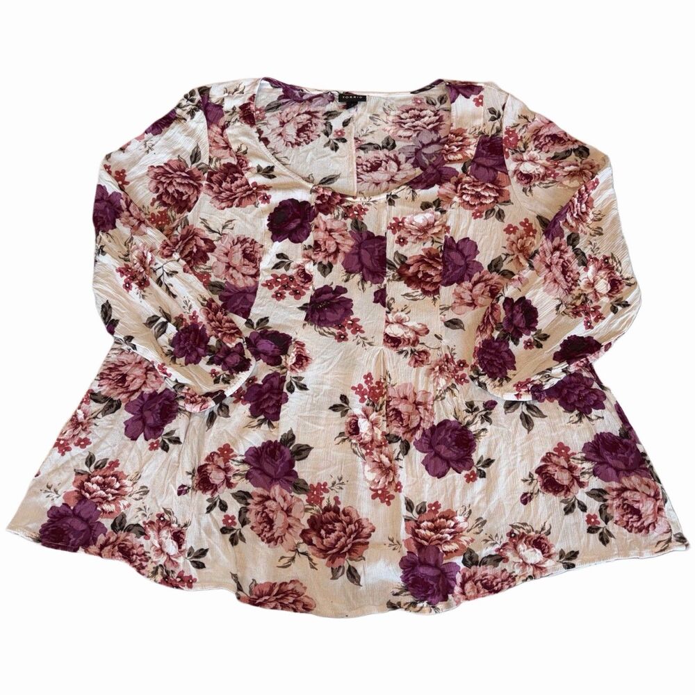 Torrid Plus Sz 2 Peasent Floral Babydoll Top Cottagecore Boho Prairie Feminine
